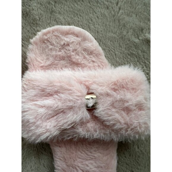 Kate Spade Pink Faux Fur Slippers With Bow & Silver Accent - Picture 4 of 8